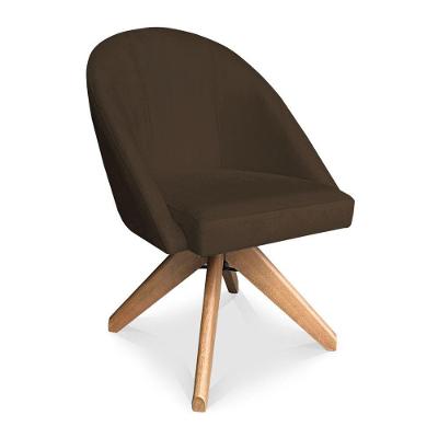 Poltrona Cadeira Giratória Bela Suede Marrom Base De Madeira - Pallazio