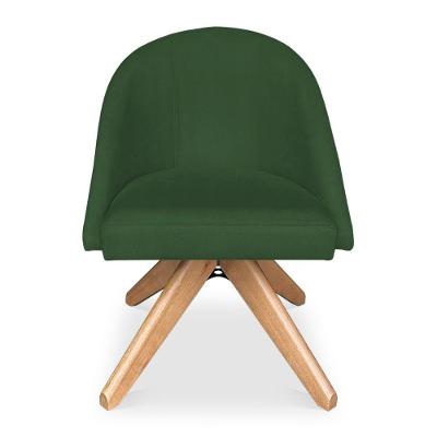 Poltrona Cadeira Giratória Bela Suede Verde Base De Madeira - Pallazio