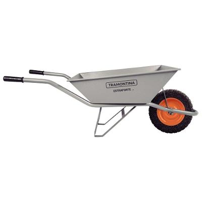 Carrinho De Mão Extraforte Tramontina Com Caçamba Extraforte Metálica Cinza 65 L, Braço Metálico