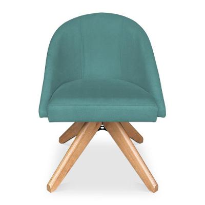 Poltrona Cadeira Giratória Bela Suede Azul Turquesa Base De Madeira - Pallazio