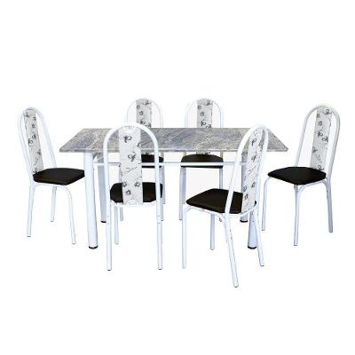 Conjunto De Mesa Michelly Com 06 Cadeiras 150x75cm Moura Branco-preto-branco Floral