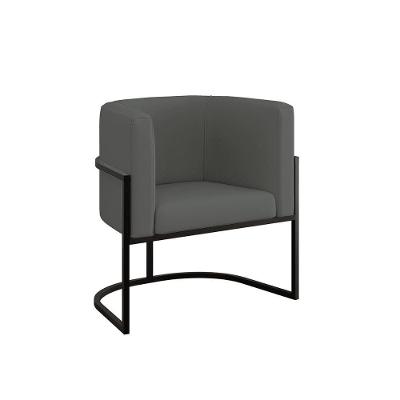 Cadeira Poltrona Lua Moderna Veludo Base De Metal Preto Cinza
