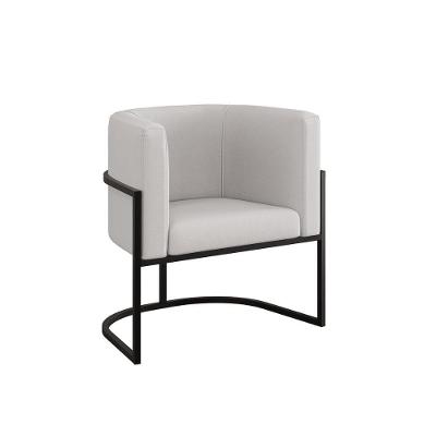 Cadeira Poltrona Lua Moderna Veludo Base De Metal Preto Bege