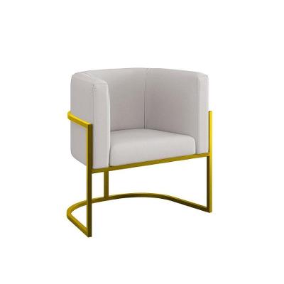 Cadeira Poltrona Lua Moderna Veludo Base De Metal Dourado Bege