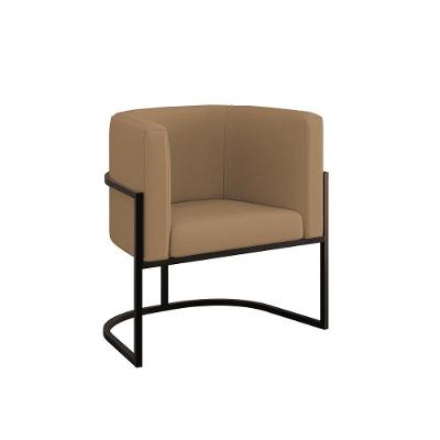 Cadeira Poltrona Lua Moderna Veludo Base De Metal Preto Capuccino