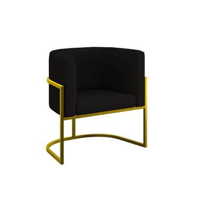 Cadeira Poltrona Lua Moderna Veludo Base De Metal Dourado Preto
