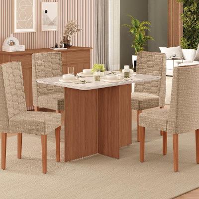 Sala De Jantar Frida 120x80cm Com 4 Cadeiras Coral Tuboarte Freijo Com Off White