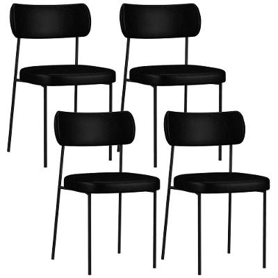 Kit 04 Cadeiras Estofadas Melina F01 Couríssimo Preto