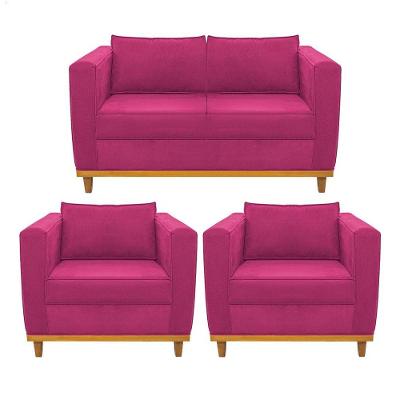 Kit Sofá 2 Lugares e 2 Poltronas Europa Suede Pink