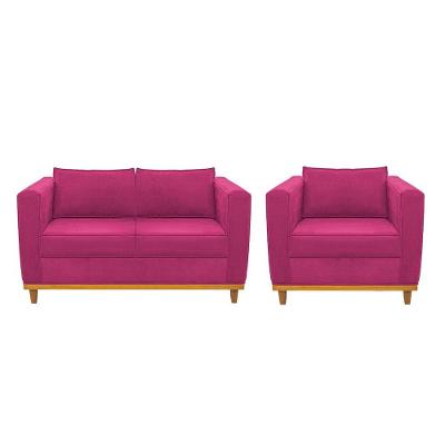Kit Sofá 2 Lugares e Poltrona Europa Suede Pink