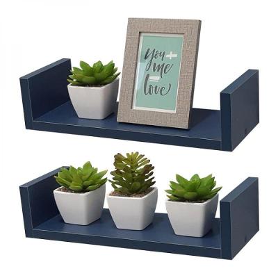 Kit 2 Prateleiras em U 40X10cm Azul com Suporte Invisível