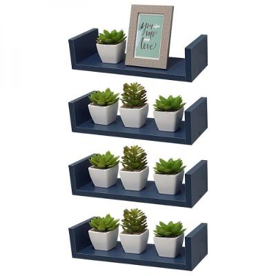Kit 4 Prateleiras U 40 X 10cm Azul Suporte Invisível