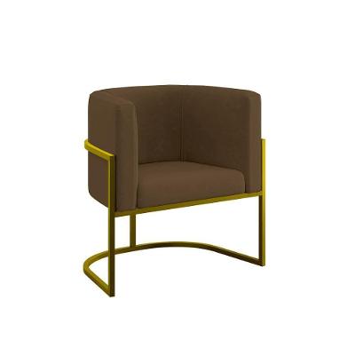 Poltrona Cadeira Decorativa Lua Recepção Base De Ferro Gold Marrom