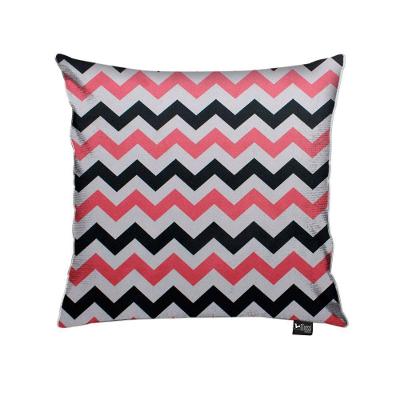 Capa Almofada Tecido Estampado Zig Zag Preto e Rosa D103
