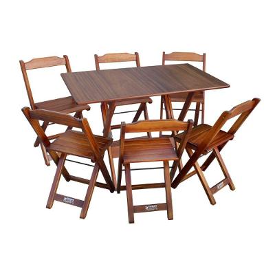 Conjunto De Mesa Dobrável De Madeira 70x110cm Com 6 Cadeiras Imbuia - Cor: Marrom
