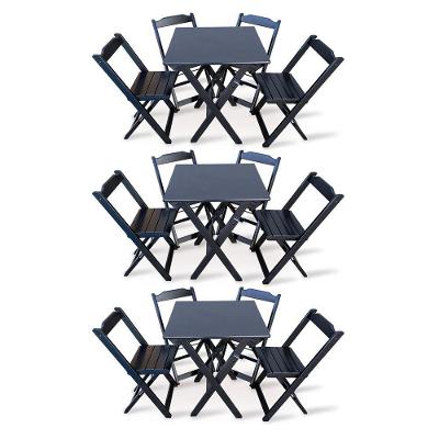 Kit 3 Conjunto Com Jogo De Mesa 60x60 Com 4 Cadeiras Dobráveis - Preto - Cor: Preto