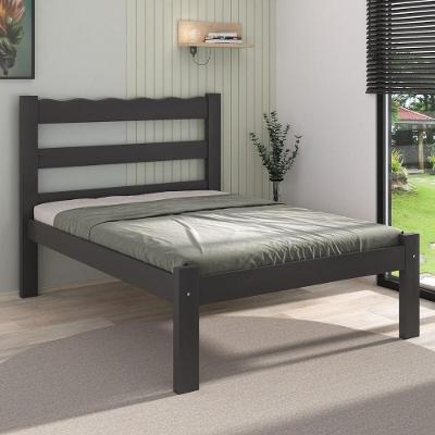 Cama De Casal Madeira Maciça Para Colchão 128-138x188cm Multimóveis Preto