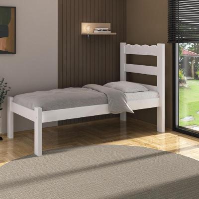 Cama De Solteiro Madeira Maciça Para Colchão 78-88x188cm Multimóveis Branco