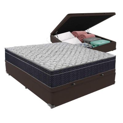 Conjunto Cama Marrom Casal Box Com Baú E Colchão Airtech D45.