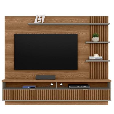 Painel Para Tv Até 65\" Ripado 2 Portas Com Nicho Marianne Amêndoa/titânio