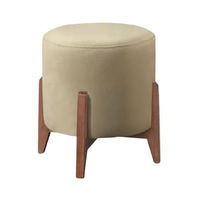 Puff Estofado Decorativo Redondo Thor Linho Bege
