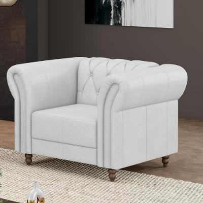 Poltrona Decorativa Stanford Chesterfield Pés De Madeira Couro Branco G58 Gran Belo