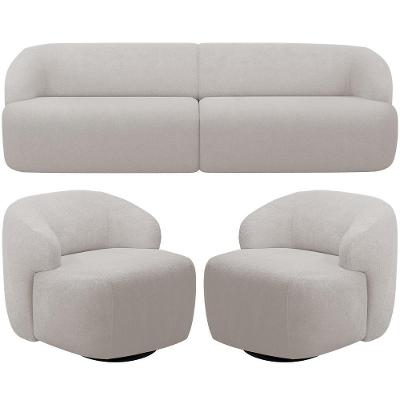 Sofá 4 Lugares Curvo Orgânico Com 02 Poltronas Living 280cm Barolo L06 Bouclê Cinza
