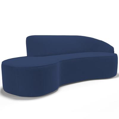 Sofá 3 Lugares Curvo Living Firenze Direito D02 Veludo Azul Marinho 230cm C-304 - Lyam
