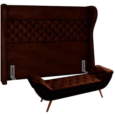 Kit Cabeceira Cama Box Casal 140cm Madrid Com Puff Recamier Santorini Couríssimo Marrom