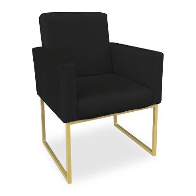 Poltrona Clarice Veludo Base Metálica Industrial Dourado - Pallazio Preto