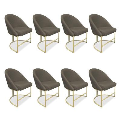 Kit 08 Cadeiras Poltrona De Jantar Bela Suede Marrom Rato Base Metálica Industrial Dourado