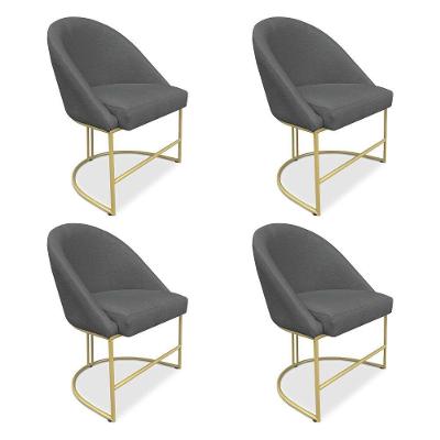 Kit 04 Cadeiras Poltrona De Jantar Bela Suede Grafite Base Metálica Industrial Dourado - Pallazio
