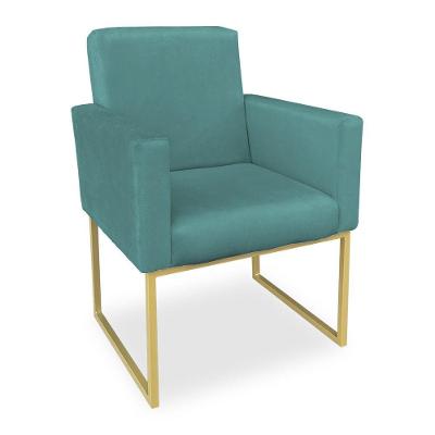 Poltrona Clarice Veludo Base Metálica Industrial Dourado - Pallazio Azul Turquesa