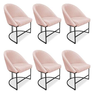 Kit 06 Cadeiras Poltrona De Jantar Bela Suede Rosa Bebê Base Metálica Industrial Preto - Pallazio