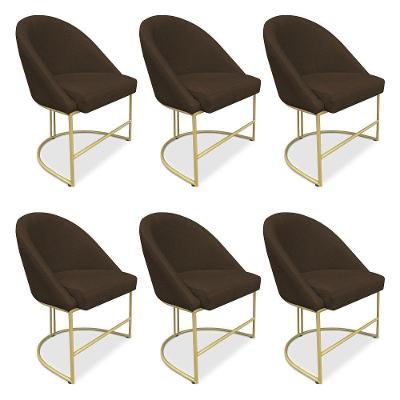 Kit 06 Cadeiras Poltrona De Jantar Bela Suede Base Metálica Industrial Dourado - Pallazio Marrom