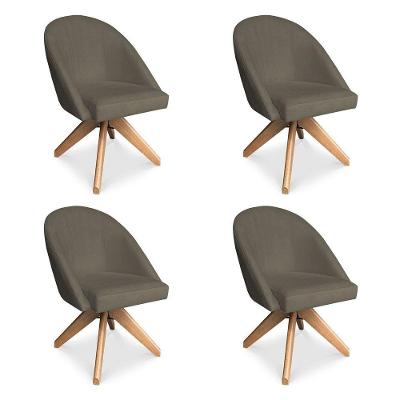 Kit 04 Poltronas Cadeira Giratória Bela Suede Marrom Rato Base De Madeira - Pallazio