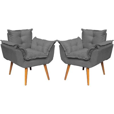 Kit 2 Poltronas Decorativa Alice Pé Trapézio 30cm Castanho - Suede