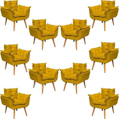 Kit 10 Poltronas Decorativa Alice Pé Trapézio 30cm Castanho - Suede
