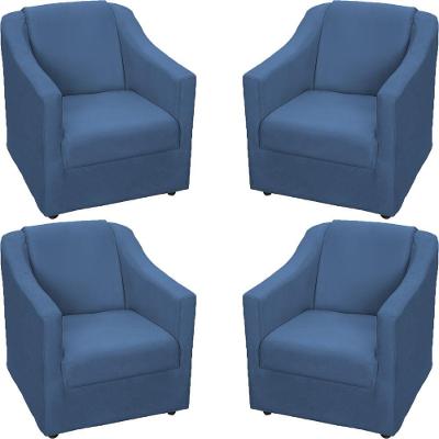 Kit 4 Poltronas Mila Pé De Plástico Cromado - Azul-marinho Suede