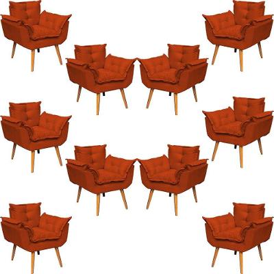 Kit 10 Poltronas Decorativa Alice Pé Trapézio 30cm Castanho - Suede