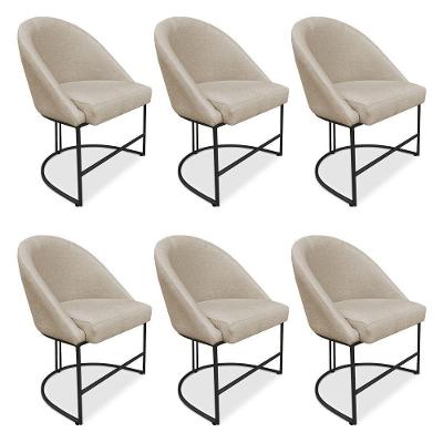 Kit 06 Cadeiras Poltrona De Jantar Bela Suede Base Metálica Industrial Preto - Pallazio Bege