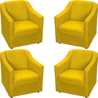 Kit 4 Poltronas Mila Pé De Plástico Cromado - Amarelo Suede