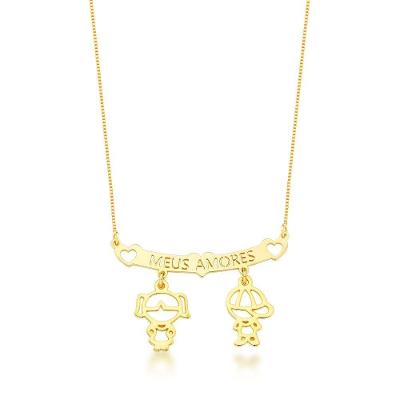 Colar Filhos Meus Amores Banhados A Ouro 18k - Casal