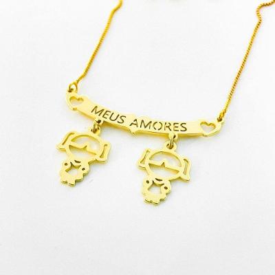 Colar Filhos Meus Amores Banhados A Ouro 18k - 02 Meninas