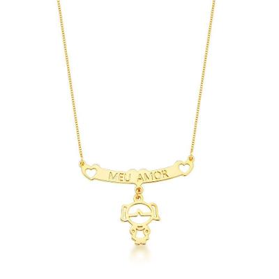 Colar Filhos Meus Amores Banhados A Ouro 18k - Menina