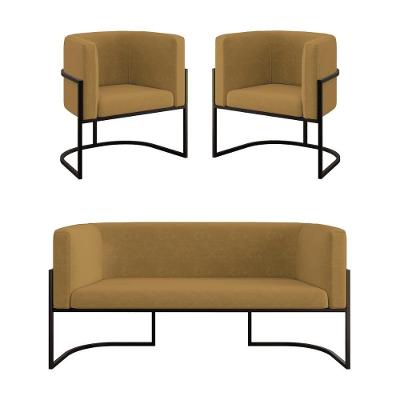 Kit Sofá 2 Lugares + 2 Poltronas Para Recepção Balaqui Capuccino