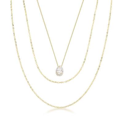 Colar Triplo Com Pingente De Gota Em Zircônia E Banho De Ouro 18k