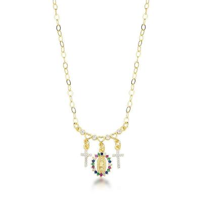 Colar Divino Banhado A Ouro 18k Com Pingentes Cruz E Zircônias Coloridas