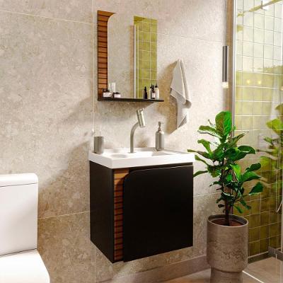 Gabinete Banheiro Lirio Com 1 Porta Espelheira E Cuba Preto Fosco/ripa 3d