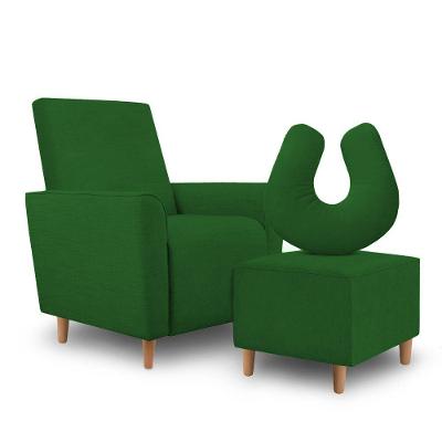 Kit Amamentação Poltrona + Puff + Almofada Julia Suede Verde